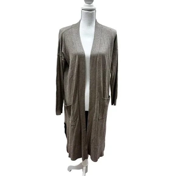 Luna Ivy Womens Tan/ Beige Pockets Long Sleeve Sweater Cardigan Size SMALL COZY - Picture 1 of 5